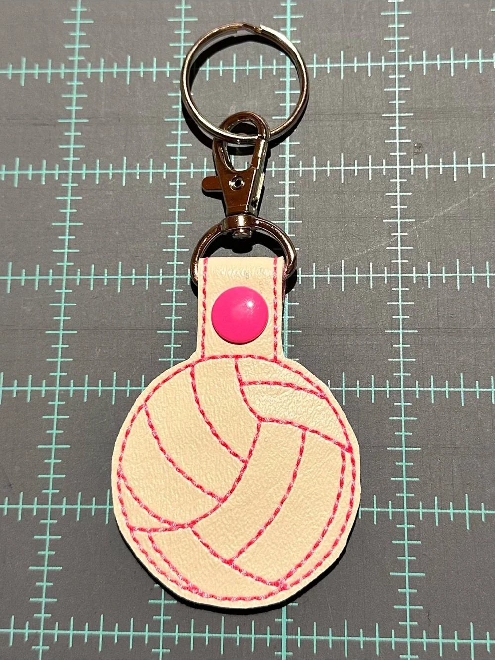Pink Volleyball Leather Keychain with Snap Closure